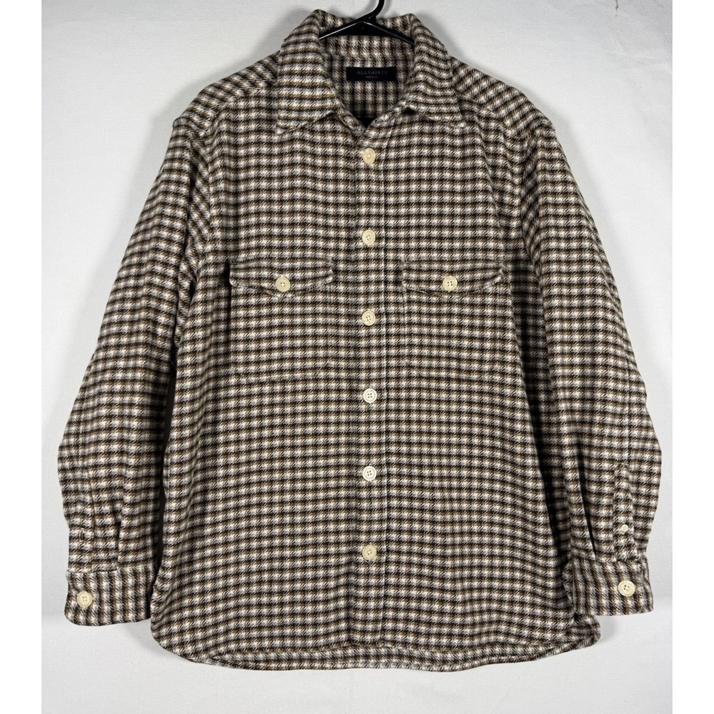 EUC AllSaints Edenwald Houndstooth Check Flannel Shirt Mens Medium Heavy Button